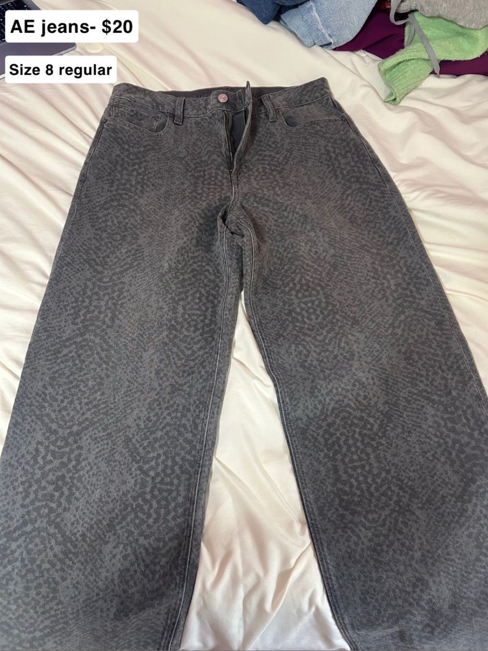 American Eagle Outfitters Gray Leopard-Print Boyfriend Jeans